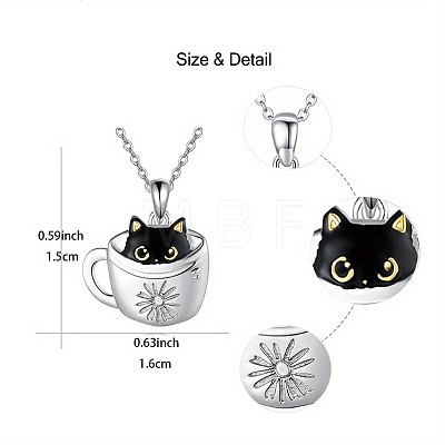 Black Cat in Cup Alloy Enamel Pendant Necklaces for Women FS-WG88A58-01-1