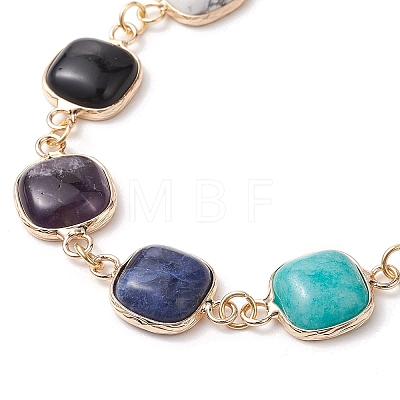 Natural Square Gemstone Link Bracelets BJEW-JB10982-1