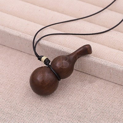 Wood Gourd Pendant Adjustable Waxed Cord Necklaces WGF04D5-01-1