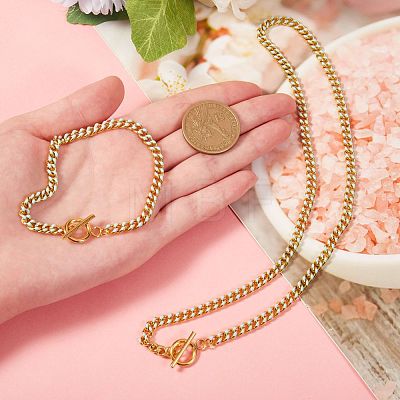 Brass Curb Chain Bracelet & Curb Chain Necklace Sets SJEW-SZ0001-011A-1