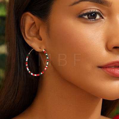 Bohemian Handmade Glass Seed Beads Hoop Earrings XQ3444-2-1