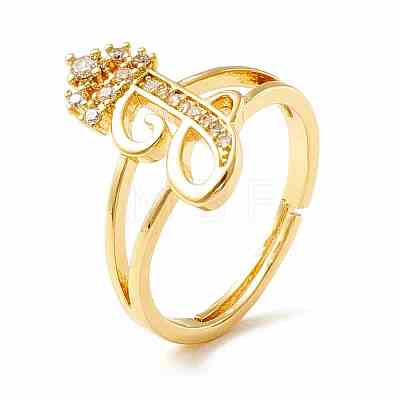 Clear Cubic Zirconia Initial Letter with Crown Adjustable Ring RJEW-M139-17J-1
