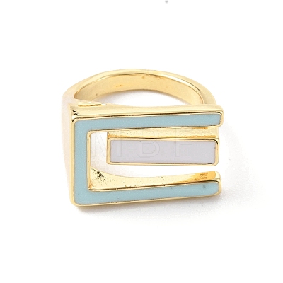 Rectangle Rack Plating Brass Enamel Cuff Ring for Women RJEW-F143-04G-1