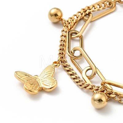 Butterfly and Round Ball Charm Multi-strand Bracelet BJEW-G639-03G-1