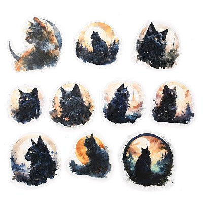 20Pcs Moonlit Cat Waterproof PET Self-Adhesive Decorative Stickers DIY-M053-04D-1