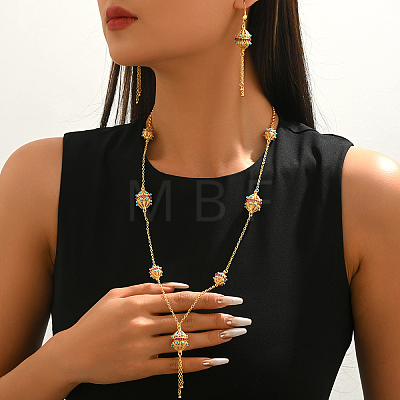 Bohemian Lantern Tassels Brass Earrings & Necklaces Set for Wedding and Party DF0929-1