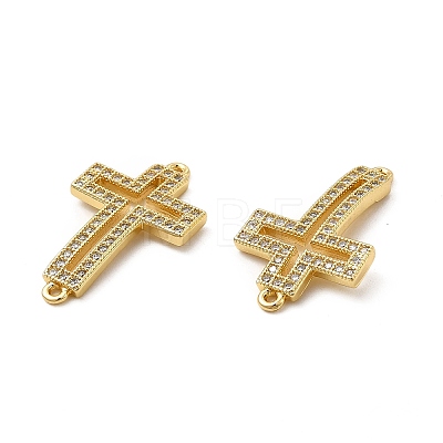 Brass Micro Pave Clear Cubic Zirconia Connector Charms KK-E068-VB326-1