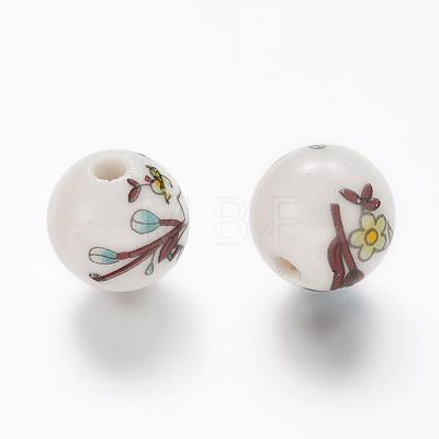 Floral Printed Porcelain Beads X-PORC-Q199-12mm-17-1