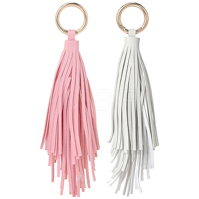 2Pcs 2 Colors PU Leather Tassel Pendan Keychains FIND-CL0001-88B-1