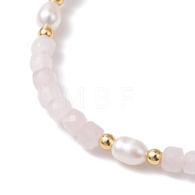 Natural Rose Quartz & Cultured Freshwater Pearl Beads Stretch Bracelets for Women BJEW-JB12734-01-1
