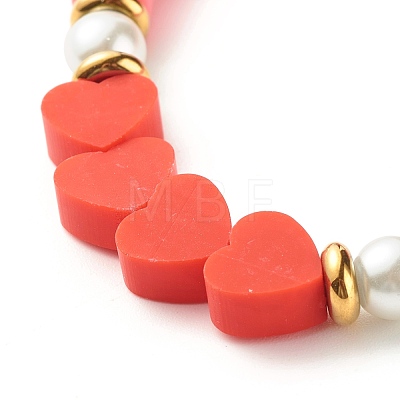 Heart Beads Stretch Bracelet for Girl Women BJEW-JB07183-1