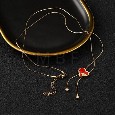 PVD Vacuum Plating 304 Stainless Steel Enamel Heart Pendant Necklaces NJEW-C063-04G-1