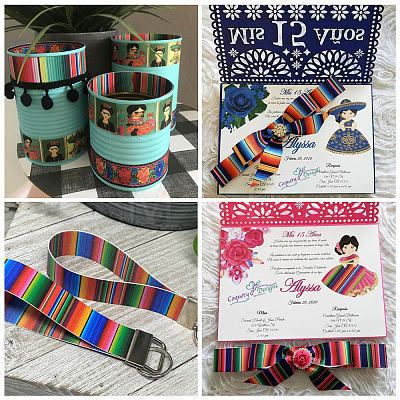 2 Rolls 2 Styles Stripe Pattern Printed Polyester Grosgrain Ribbon OCOR-TA0001-37B-1