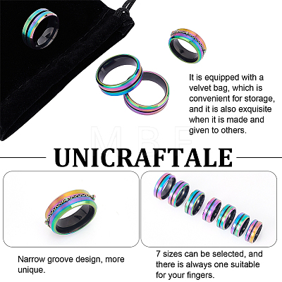 Unicraftale 7Pcs 7 Size 304 Stainless Steel Grooved Finger Rings Set for Men Women RJEW-UN0002-70-1