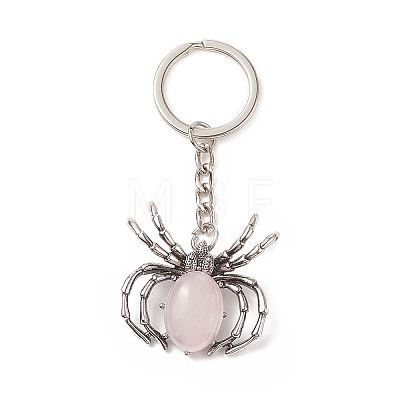 Spider Natural Rose Quartz Pendant Keychain KEYC-C015-01G-1