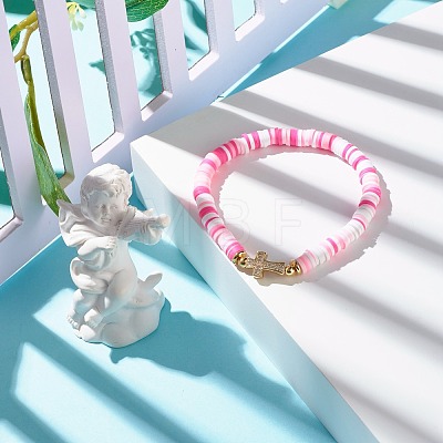 Polymer Clay Heishi Beads Stretch Bracelet for Women BJEW-JB07207-03-1