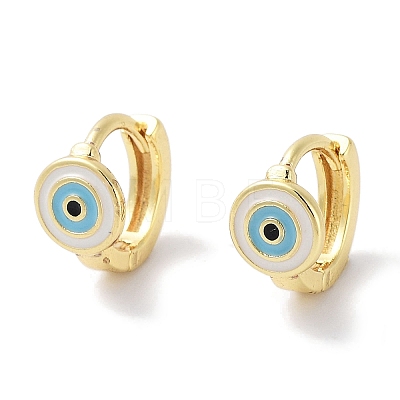Real 18K Gold Plated Brass Enamel Evil Eye Hoop Earrings for Women EJEW-L269-128G-1