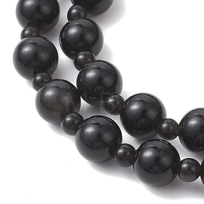 Natural Obsidian Beaded Stretch Bracelets for Women Men BJEW-JB13006-02-1