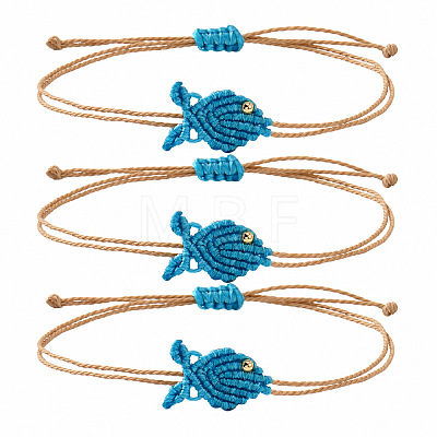 Ocean Adjustable Braided Wax Cord Fish Link Bracelet Sets with Brass Beads for Women XU5174-7-1