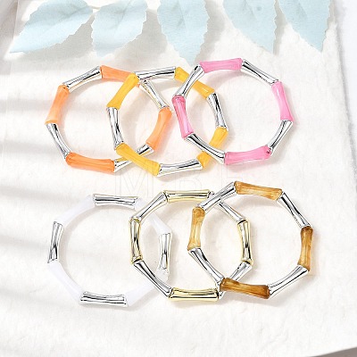 Plating Resin Beads Stretch Bracelets for Women BJEW-P374-02P-1