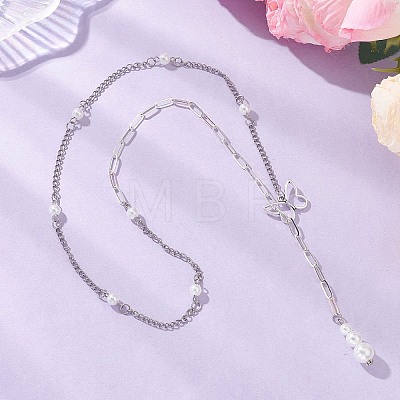 Alloy Butterfly Lariat Necklaces NJEW-JN05693-1
