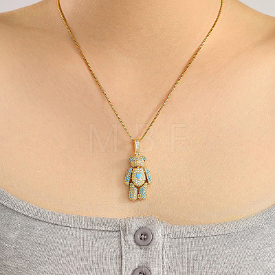 Cute Cartoon Brass Cubic Zirconia Bear Pendant Necklaces TE6912-4-1