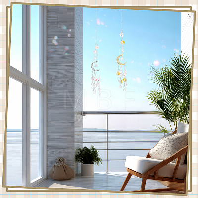 2Pcs 2 Styles Moon Glass & Alloy Hanging Suncatchers AJEW-NB0008-74-1