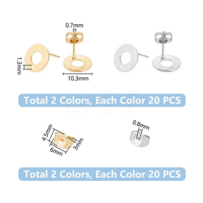 Unicraftale 40Pcs 2 Color 304 Stainless Steel Stud Earring Findings STAS-UN0055-59-1