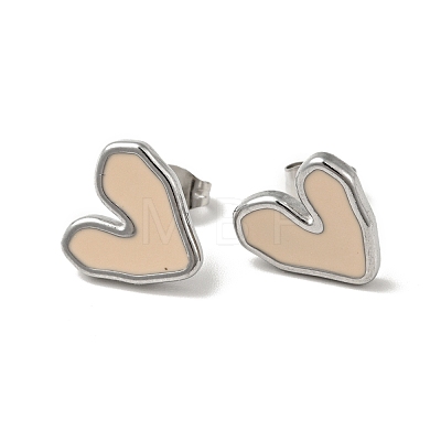Heart 304 Stainless Steel Stud Enamel Earrings EJEW-A081-18P-1