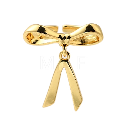 Bowknot Brass Finger Open Cuff Rings for Women RJEW-A048-28G-1