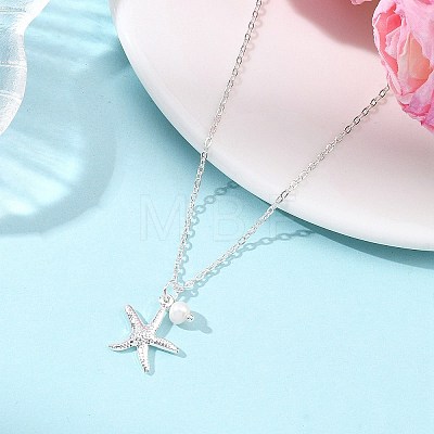Ocean 304 Stainless Steel Starfish & Natural Pearl Pendant Necklaces for Women NJEW-JN06090-1