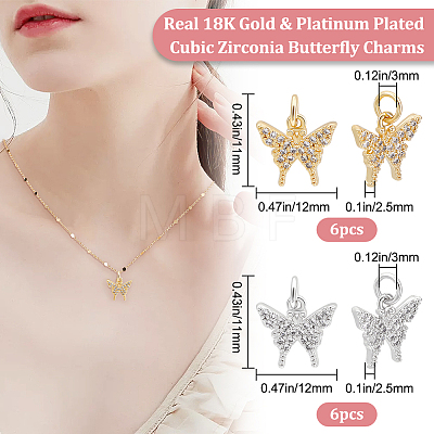 12Pcs 2 Colors Long-Lasting Plated Brass Micro Pave Cubic Zirconia Charms ZIRC-BBC0001-53-1