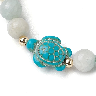 Round Natuarl Flower Amazonite Beaded Stretch Bracelets BJEW-JB10269-02-1