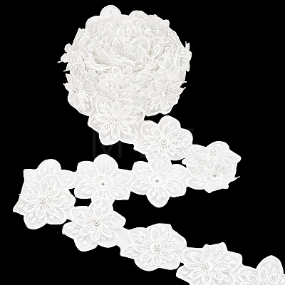 Organza Lace Trim with Resin Imitation Pearl Beads OCOR-WH0085-53B-1