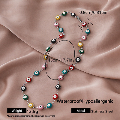 Vintage Style 304 Stainless Steel Enamel Evil Eye Link Chain Necklaces for Women VR8497-5-1