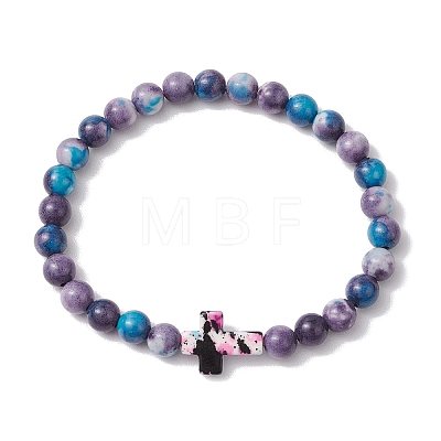 Synthetic Ocean White Jade Beads Stretch Bracelets for Women Men BJEW-JB11300-01-1