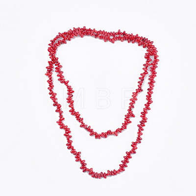 Synthetic Coral Beaded Two-Tiered  Necklaces NJEW-S414-29-1