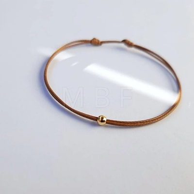 Brass Round Ball Polyester Cord Braided Bracelets QR8302-2-1