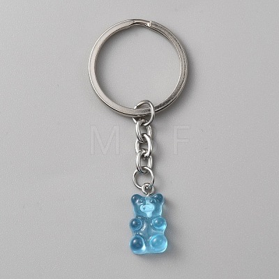 Candy Color Transparent Bear Resin Pendant Keychain KEYC-WH0034-34B-02-1