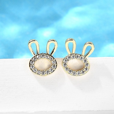 Rabbit Head Brass Micro Pave Cubic Zirconia Ear Studs EJEW-D304-39G-1