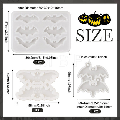  3Pcs 3 Styles DIY Bat Pendants Silicone Molds DIY-TA0005-27-1