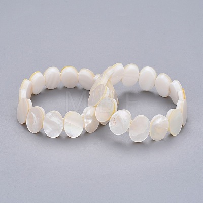 Natural White Shell Mother of Pearl Shell Stretch Bracelets BJEW-P261-A01-1