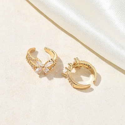 C-Shaped with Butterfly Brass Micro Pave Clear Cubic Zirconia Cuff Earrings EJEW-L316-01G-10-1