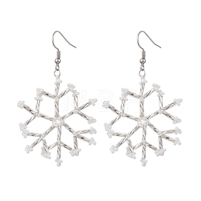 Glass Snowflake Dangle Earrings EJEW-MZ00253-1