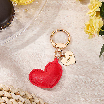 1Pc Imitation Leather Heart Keychain KEYC-CL0001-14D-1