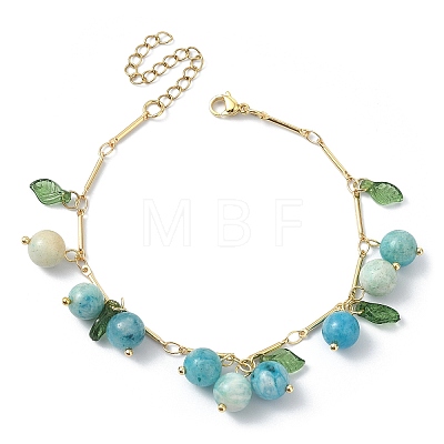 4Pcs 4 Style Natural Mixed Stone Beads & Acrylic Leaf Charm Bracelets Set BJEW-TA00336-1