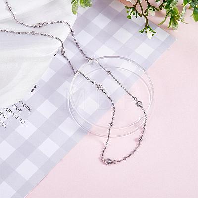 Simple Long Chain Necklace with Beads Stainless Steel Sweater Necklace Adjustable Chain Necklace Trendy Statement Necklace Neck Jewelry for Women JN1103A-1