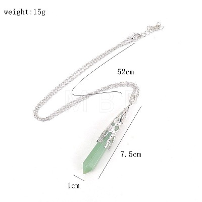 Natural Green Aventurine Six-Sided Prism Healing Dowsing Pendulum Pendant Iron Cable Chain Necklaces for Divination HM5691-6-1