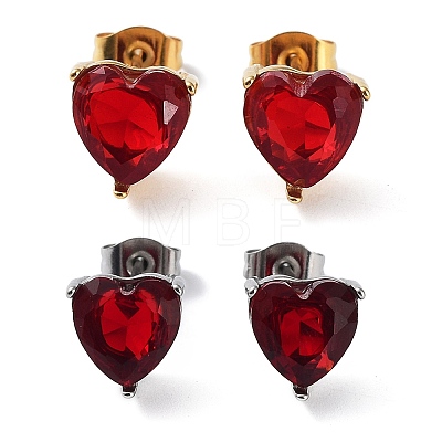 6 Pair 2 Color Heart Cubic Zirconia Stud Earrings EJEW-A024-15C-1