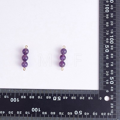 10Pcs Triple Natural Amethyst Round Beaded Connector Charms PALLOY-SW00003-01-1
